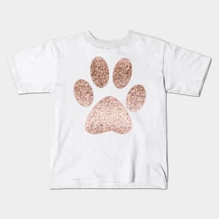 Sparkling rose gold paw print Kids T-Shirt